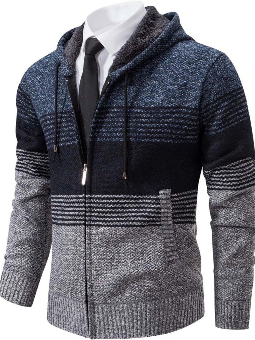 Cozy Men's Hooded Knit Sweater Jacket - Fleece Cardigan for Ultimate Comfort